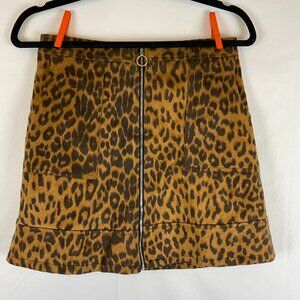 WYLDR Skirt S Brown Animal Print Full Zipper Front Pockets
